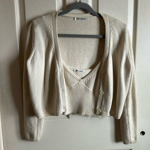 Ivory Reformation crop tank and sweater combo